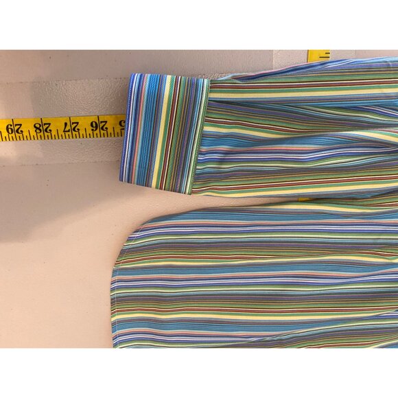 2 Paul Fredrick Mens Classic Fit Dress Shirts Pink & Green Striped Medium - Picture 9 of 9
